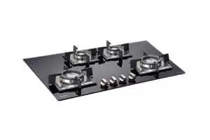 Glen 1074 SQ 4 Burner Built in Glass Hob Double Brass Burners