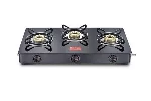 Prestige Magic Glass Top Gas Stove GTMC 03, Black, Tri Pin Burners